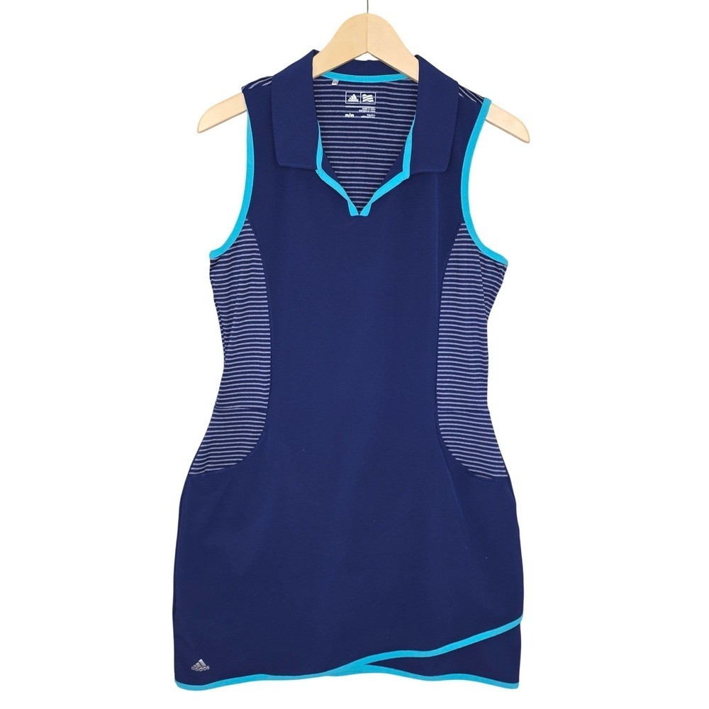 Adidas Golf Women's Dress & Shorts  2-piece Navy Striped Cyan Trim Sleeveless M